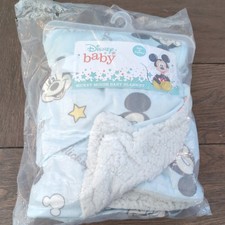 New Disney Baby Mickey Mouse Blue Fleece Sherpa Character Print Blanket 30 X 40