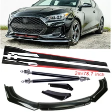 For 2012-2021 Hyundai Glossy Black Look Red Front Lip Chin Bumper Side Skirt