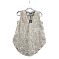 Tommy Hilfiger Womens Floral Sleeveless V-Neck Blouse Tan White H72TY68Y XS