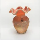 Fenton Handmade Pink Iridescent Glass Vase Ruffled Rim Art Decorative