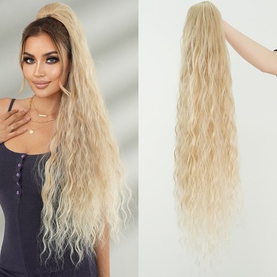 Extra Long Wave Drawstring Ponytail Sleek Synthetic Hair Extension with Net Base