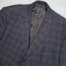 JOS A Bank Reserve Mens Suit Jacket Blazer Gray Plaid Wool Silk Blend 54R