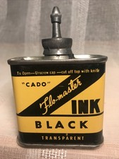 VTG Flo-Master Ink CADO Tin Black Transparent 1950’s Nostalgic Tin Made In USA