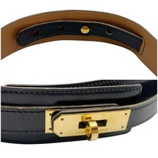 HERMES Kelly Belt 65 Leather Black Gold Unisex 81cm Long x 4cm Wide Vintage