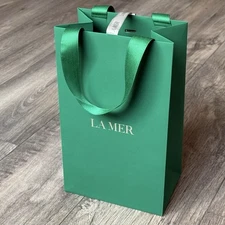 New La Mer Medium Paper Shopping Gift Bag 7x4.5x11.5 Satin Ribbons w/ Logo