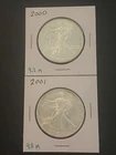 Vintage American Silver Eagle $1 Coins (lot Of 2): 2000 & 2001 UNC