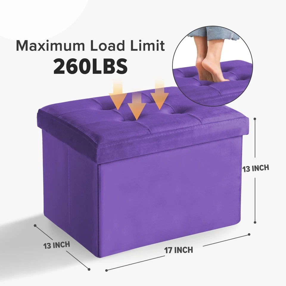 Taburete otomano de almacenamiento plegable reposapiés de terciopelo con otomana moderna acolchada con Foto 2 de 4