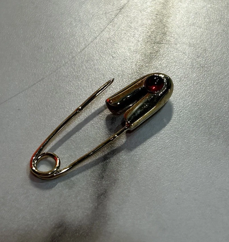 14k Solid Gold Safety Pin With x2 Bezel Set Cabochon Rubies. Handmade In Kansas - Image 4 of 4