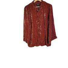 Citron Santa Monica Velvet Top XL Long Sleeve Button Up Silk Blend
