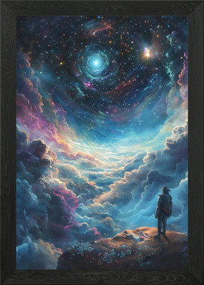 Man see Starry Night galaxy Clouds Framed Wall Art Poster Canvas Print Picture