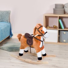 Kids Rocking Horse Plush Ride on Toy Moving Tail Child Rocker w/Sound