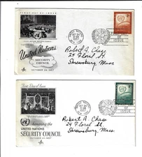 UN , United Nations, COVER  FDC  SC#55 & 56   1957  SECURITY COUNCIL
