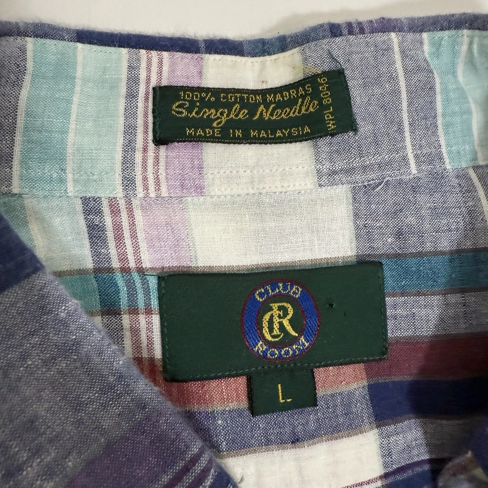 VTG Club Room Men’s Large Indian Madras Plaid Short Sleeve Button Up Shirt - Image 4 of 4