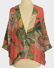 ONE HUNDRED STARS KEW BOTANIC GARDENS Passion Flower Coral Short Sheer Kimono OS