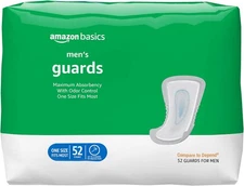 Amazon Basics Men's Incontinence Guards, Maximum Absorbency, 52 Count, White 