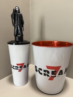 Scream 7 Cinemark White Tin Popcorn Bucket And Audio Topper Cup Set New