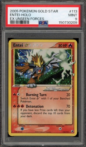 Pokemon Entei Gold Star EX Unseen Forces Holo Ultra Rare #113 PSA 9 Mint