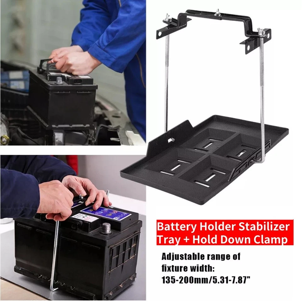 US Car Storage Battery Holder Tray Stabilizer+Adjustable Battery Hold Down Clamp - Image 4 of 4