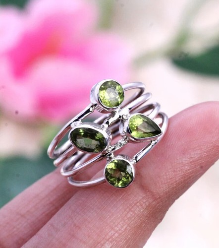 925 Sterling Silver Ring, Peridot Ring, Designer Ring, Multistone Ring, Womens - Picture 4 of 6