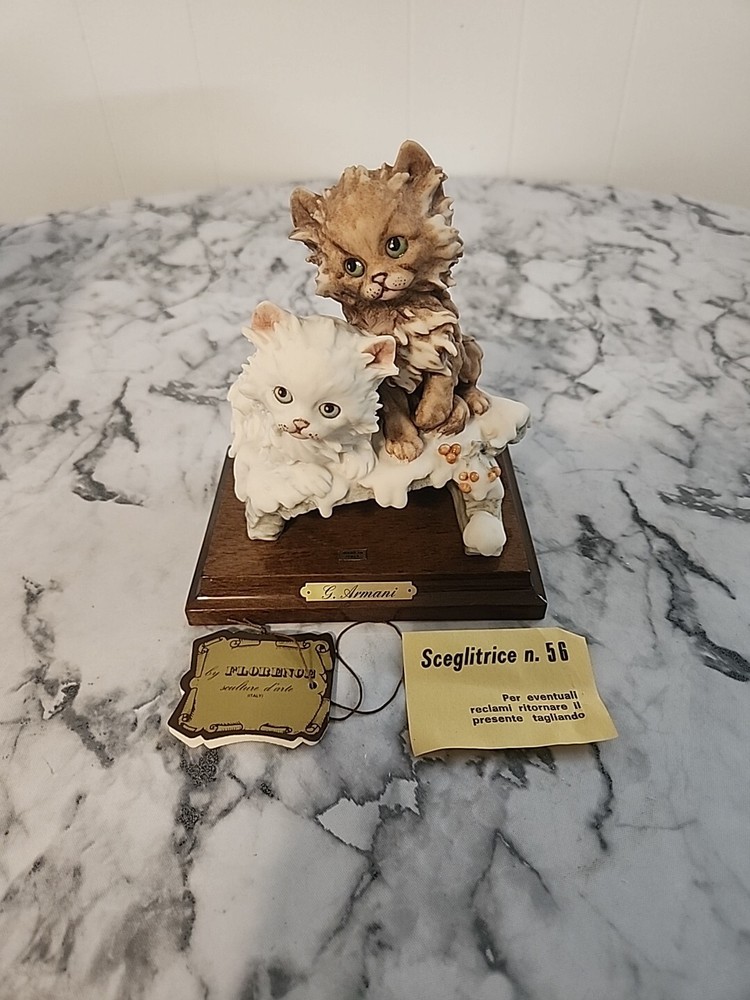 Vintage Giuseppe Armani Florence Two Cats on Snow 5672 Year 1984 Made in Italy