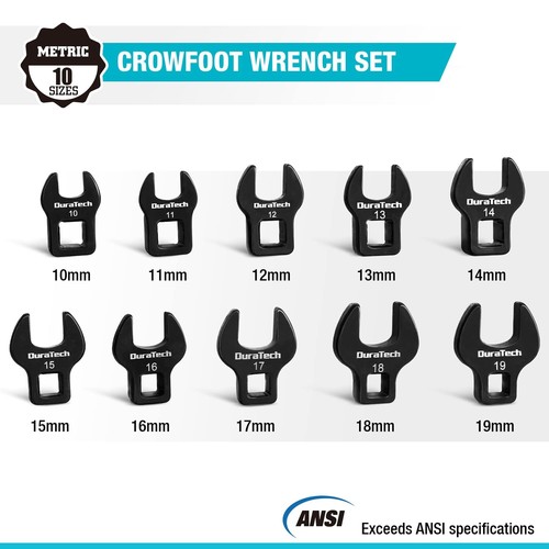 DURATECH 10PC 3/8" Crow Foot Wrench Set 10-19mm Metric Crowfoot Flare Nut Wrench - Picture 3 of 12