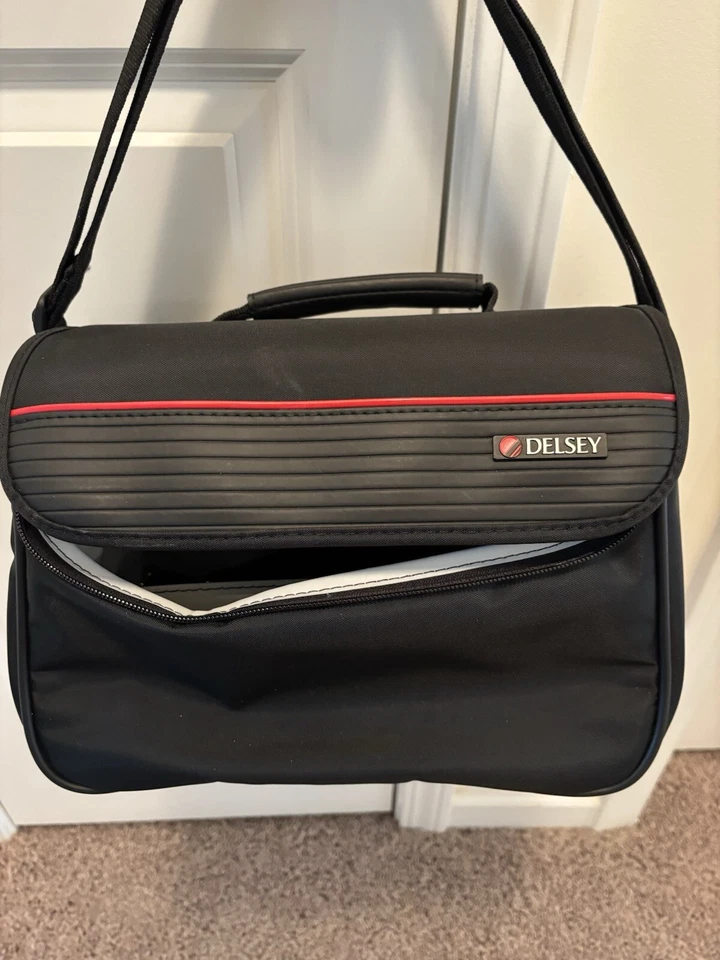 DELSEY TOILETRY BAG Cosmetic Rigid Soft Sided BLACK Red Short & Long Straps NWOT - Image 2 of 4