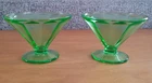 2 Vintage Federal Glass Vaseline Green Sherbet Glasses Swirl Optic Panel Dessert