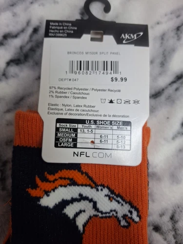 Denver Broncos Socks Size L(8-13)