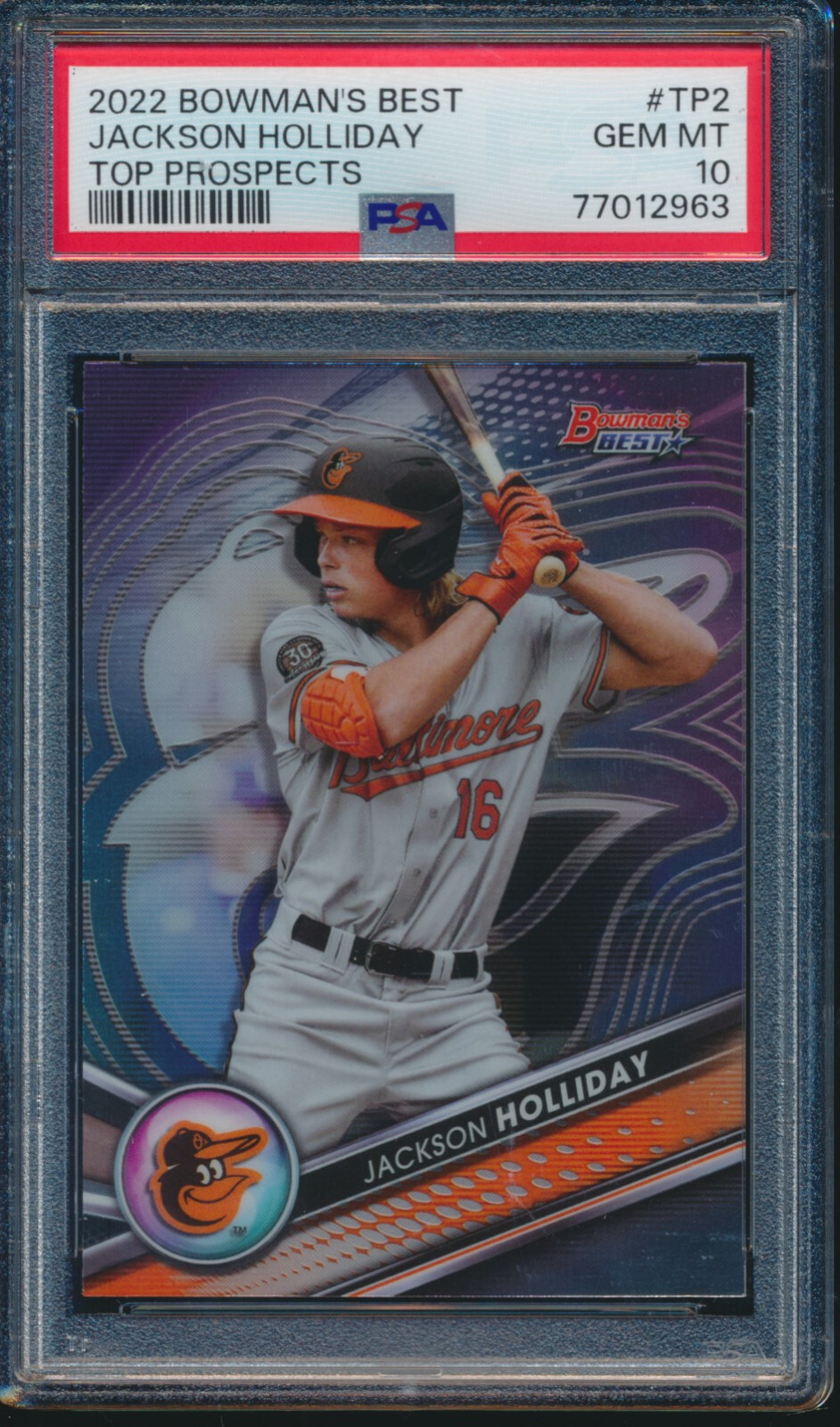 PSA 10 JACKSON HOLLIDAY 2022 Bowman's Best Top Prospects ORIOLES RC GEM MINT