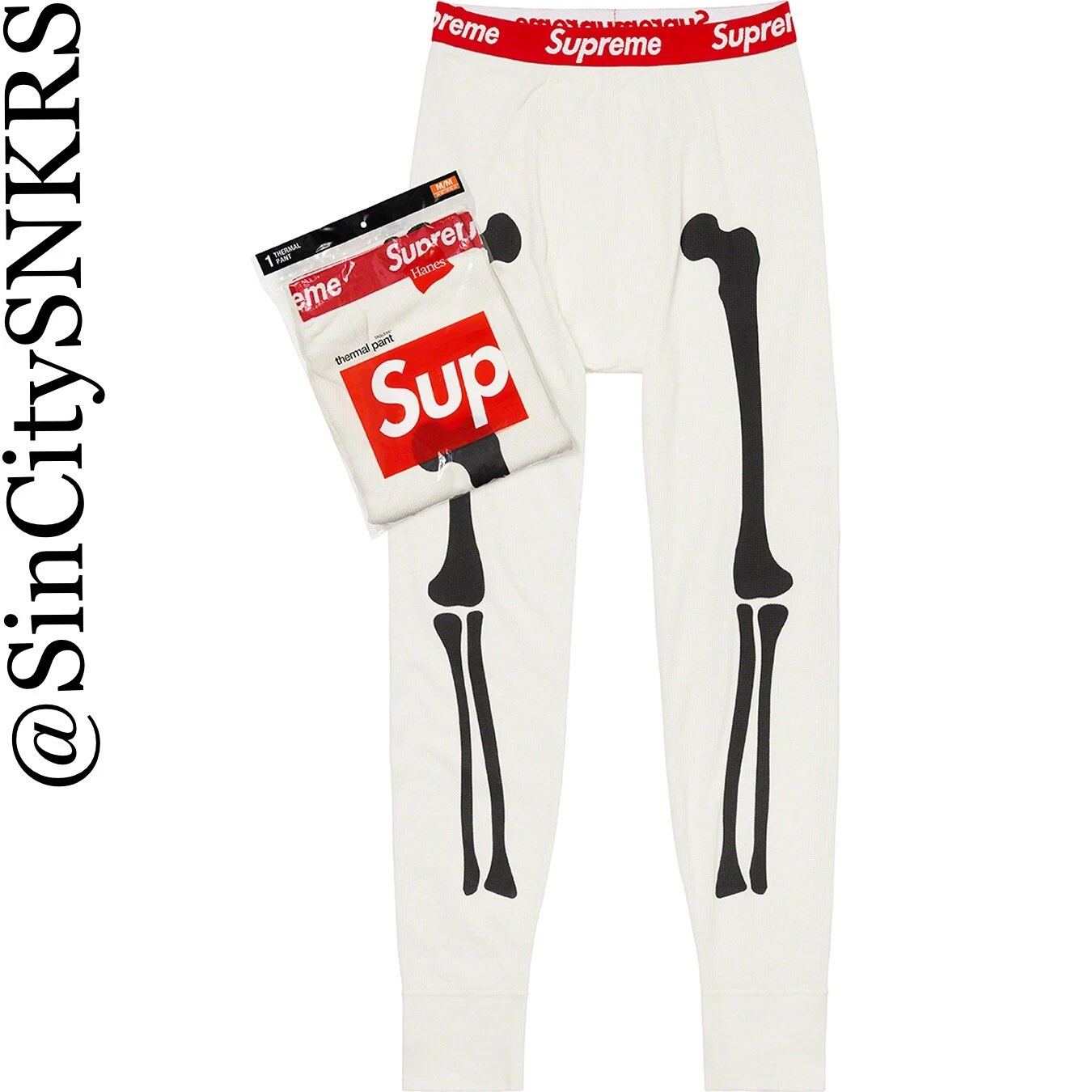 Pantalon thermique Supreme Hanes Bones BLANC taille moyenne 34 36 neuf   livraison rapide