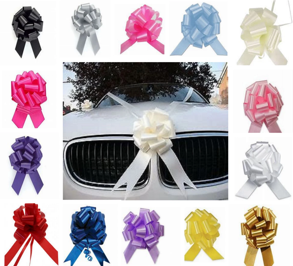 Decorazioni Auto Matrimonio Macchina, Fiocco Auto Matrimonio Sposi Tulle, Decorazione Matrimonio Macchina Nastro Bianco Per Auto Con Fiocchi Set