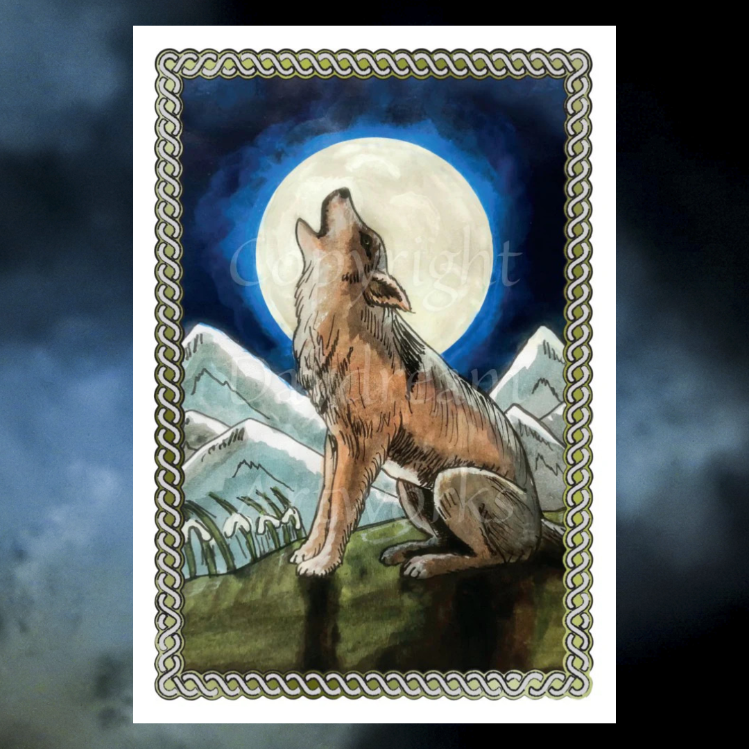 Imbolc Greeting Card - by Daydream Artworks - Sale For Our Animal Charity - Wolf