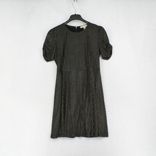 Michael Kors Dress Women Plus Black Metallic Dot Ruched Sleeve Above Knee 0X 1X