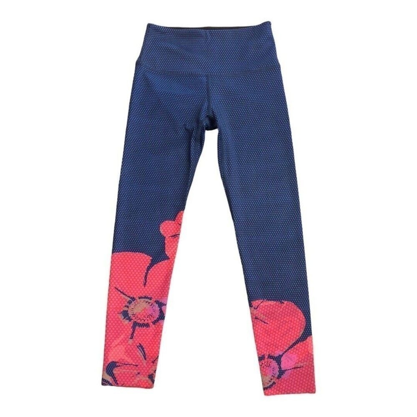 Noli Size S Yoga Mid Rise Blue Fiori Spotty Dot Floral 7/8 Leggings