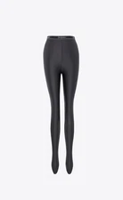 SAINT LAURENT 920$ Black Leggings - Shiny Jersey, Logo Waistband