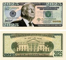 ✅ Pack of 25 Donald Trump MAGA 2025 Presidential Dollar Bills Novelty Money ✅