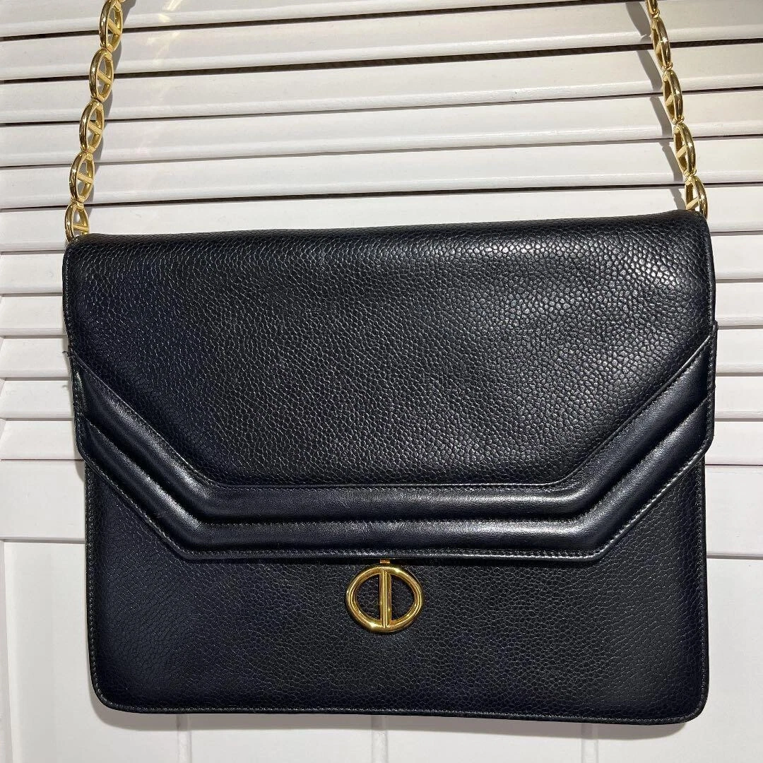 Sac bandoulière chaîne Dior pochette cuir noir doré vintage du JAPON OCCASION authentique