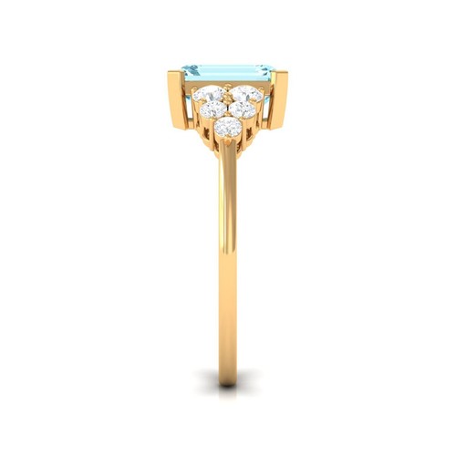 Emerald Cut Aquamarine Moissanite Diamond Solitaire Engagement Ring - Picture 8 of 9
