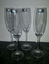 Crystalite Champagne Flutes Set of 4 Bohemia Czech Republic Wine Glasses NEW