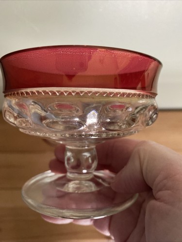 4 Vintage Indiana Glass Kings Crown Thumbprint Ruby Sherbet Dishes - Picture 9 of 12