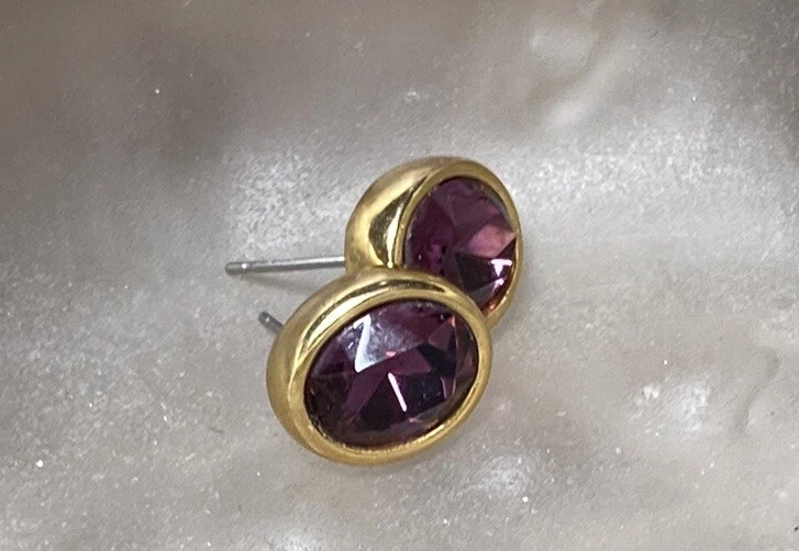 Pendientes Swarovski Amatista-Cristal Púrpura Piedra de Nacimiento Feb Placa de Oro Tachuelas Cisne Foto 4 de 4