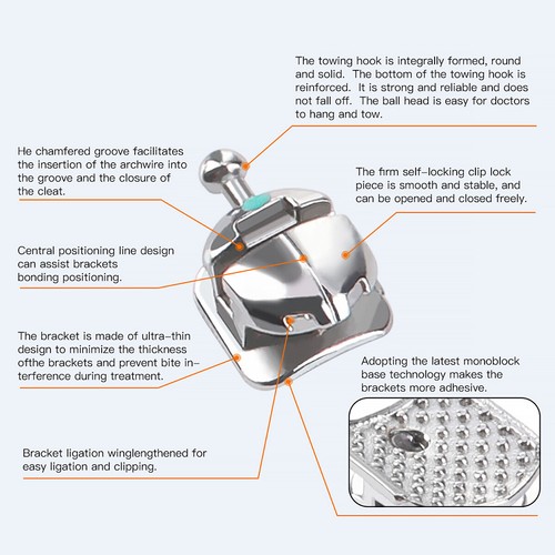 Dental Ortho Self Ligating Mono Bracket Mini Roth /MBT.022 Hooks 345 /Spherical - Picture 32 of 40