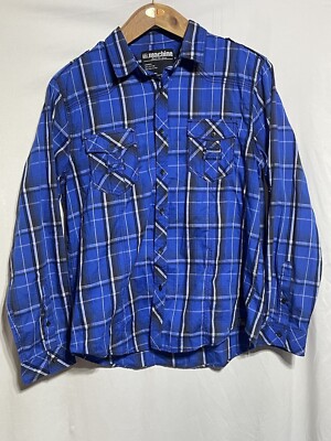 Machine Push The Limit Shirt Mens Size XL Button-Up Long Sleeve Blue Plaid