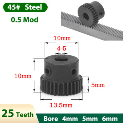 0.5 Mod Pinion Gear Black Steel Spur Gears with Step Transmission Gear 25 Teeth