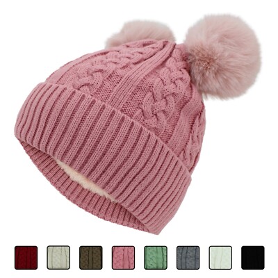 Women Double Pom Pom Beanies Winter Hats for Women Cold Weather
