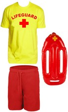 Lifeguard Kostüm Rettungsschwimmer 3 Set T-Shirt, Schwimmboje, Badehose S - 5XL