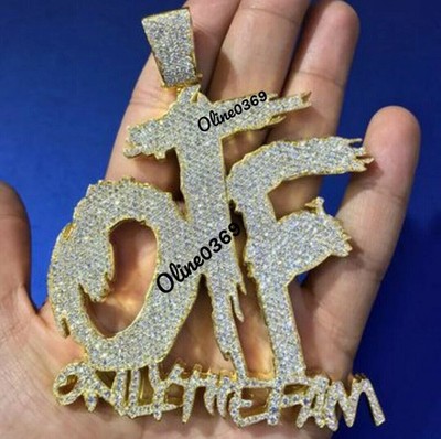 3ct Real Moissanite men's Customize ''OTF' Pendant Yellow Gold Plated 925 Silver