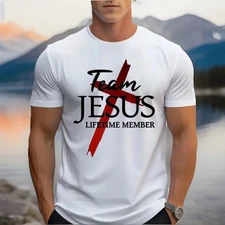 Mens Medium  ( Team Jesus )  Cross T-shirt Christian Faith Cotton White  🎁