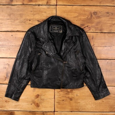 Vintage Express Lederjacke M Damen 00er schwarz Biker gefüttert Moto