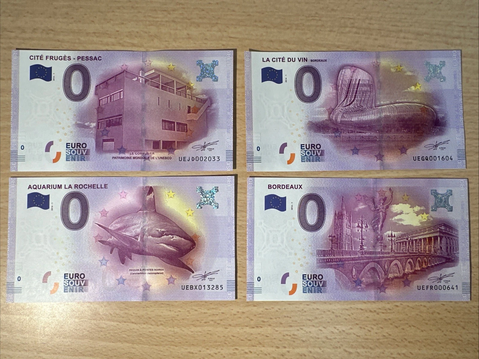 Lot 4 Billets  Zéro 0 € Euro Touristique / Souvenir 2016-1